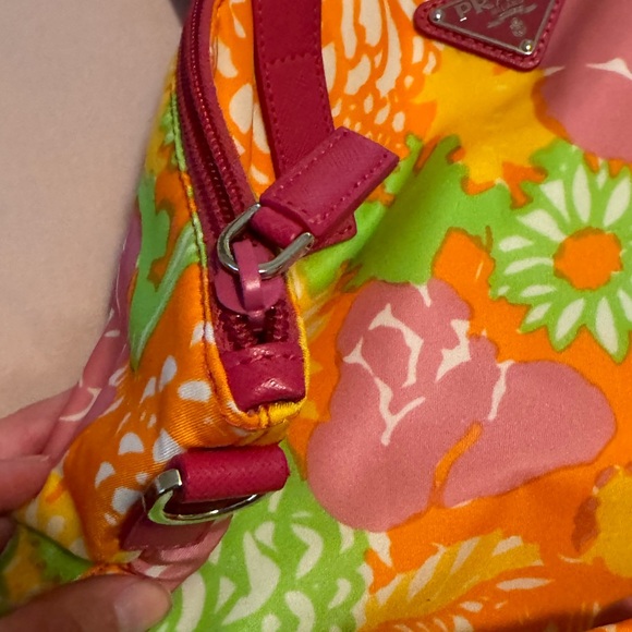 Prada Tessuto Nylon Colorful Floral Tote Bag With Leather Top Handle Straps - Picture 2 of 8